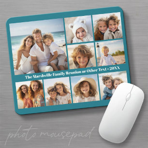 Blue 9 Photo Collage - white text - trendy grid Mouse Mat