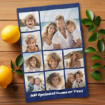 Blue 9 Photo Square Collage - with script white Tea Towel<br><div class="desc">You can use square or selfie photos for this design. Use eight square photos to create a unique and personal gift. If you need to adjust the pictures,  click on the customise tool to make changes.</div>
