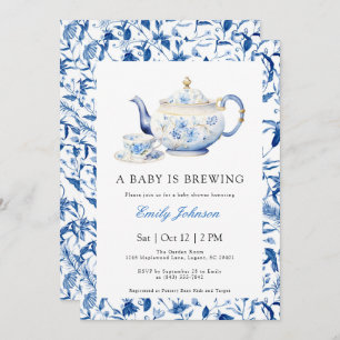 BLUE A Baby is Brewing Baby Shower Invitation