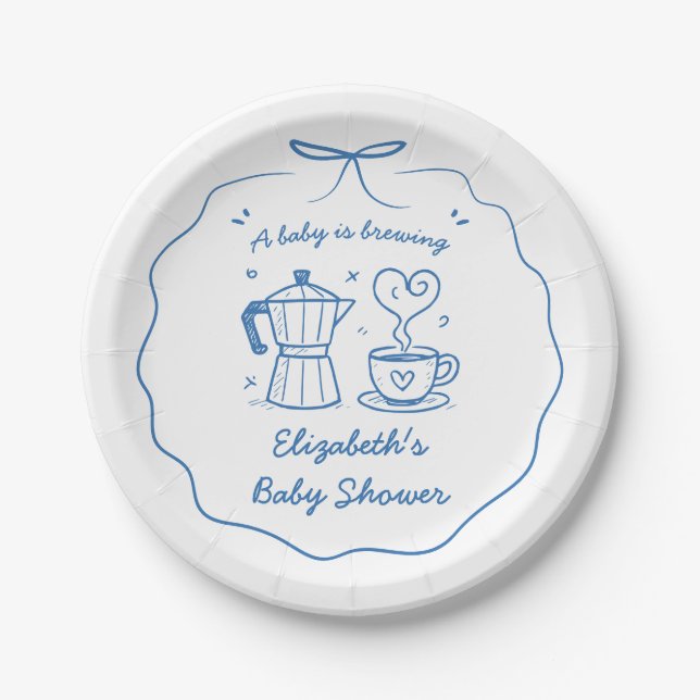 Blue A Baby Is Brewing Coffee Thank You Paper Plate (Front)