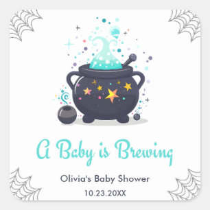 Blue A Baby is Brewing Halloween Baby Shower  Square Sticker