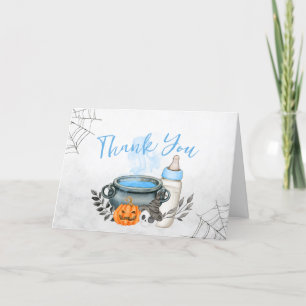Blue A Baby is Brewing Halloween Baby Shower Thank You Card