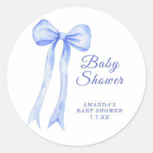 Blue a Bow It's a Boy Baby shower Classic Round Sticker