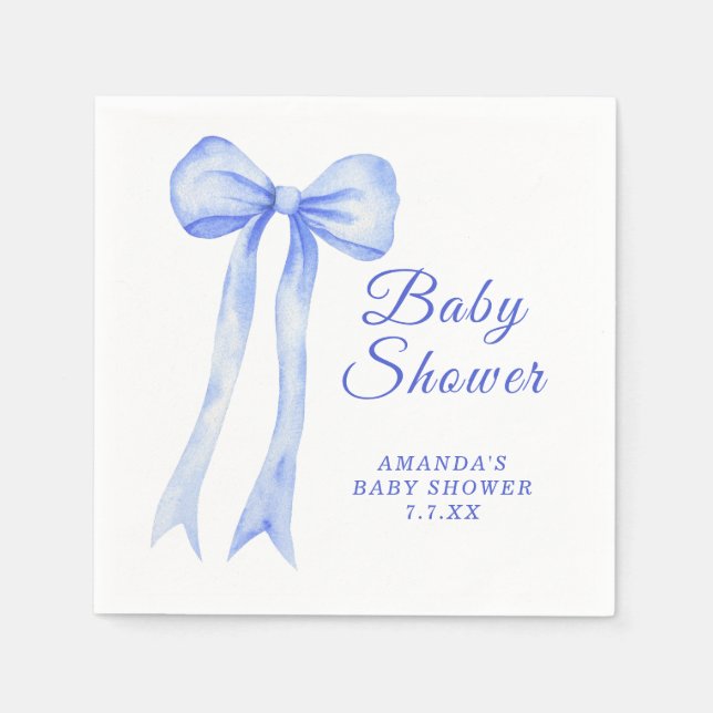 Blue a Bow It's Boy Baby shower Napkin (Front)