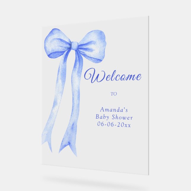blue a bow - welcome baby shower party acrylic sign (Angle)