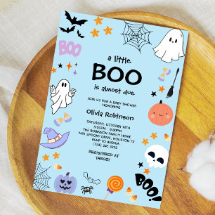 Blue A Little Boo Cute Ghost Halloween Baby Shower Invitation
