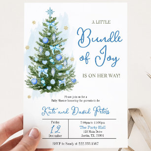 Blue A Little Bundle of Joy Christmas Baby Shower Invitation