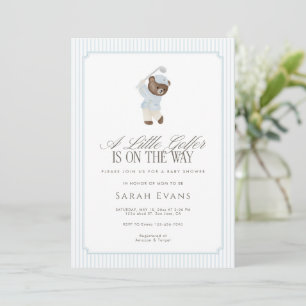 Blue A Little Golfer Teddy Bear Baby Shower Invitation
