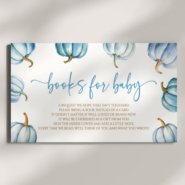 Blue A Little Pumpkin Baby Shower Books For Baby Enclosure Card (Creator Uploaded)