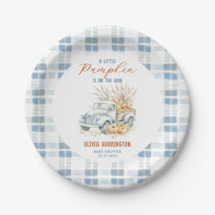 Blue A Little Pumpkin Truck Boy Baby Shower Paper Plate
