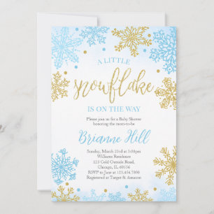 Blue A Little Snowflake Baby Shower Invitation
