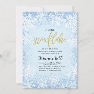 Blue A Little Snowflake Baby Shower Invitation