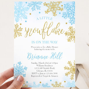 Blue A Little Snowflake Baby Shower Invitation