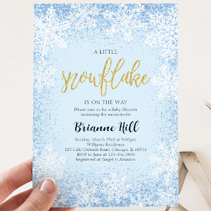 Blue A Little Snowflake Baby Shower Invitation