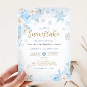 Blue A Little Snowflake Baby Shower  Invitation