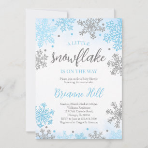 Blue A Little Snowflake Baby Shower Invitation