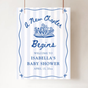 Blue A New Chapter Begins Baby Shower Welcome Sign