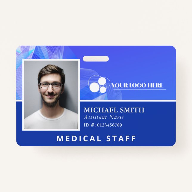 Blue Abstract Add Your Logo Employee ID ID Badge (Front)