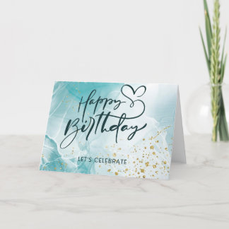 Blue Abstract Aesthetic Watercolor Birthday Card