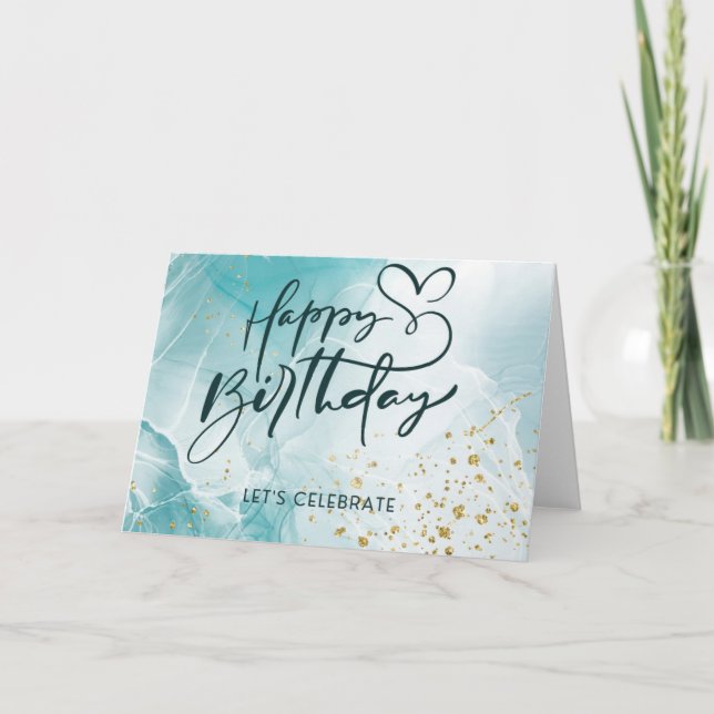 Blue Abstract Aesthetic Watercolor Birthday Card (Front)