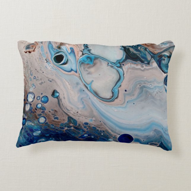 Blue Abstract Art Throw Accent Pillow (Back)
