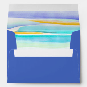 Blue abstract art tropical lines wedding envelope