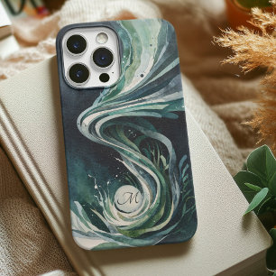 Blue Abstract Art Water Swirl Watercolor Canvas iPhone 13 Case