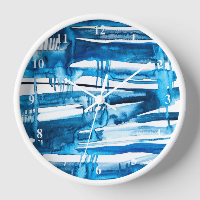 Blue abstract art watercolor icicles  clock (Front)