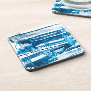 Blue abstract art watercolor icicles coaster