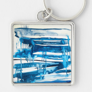 Blue abstract art watercolor icicles key ring
