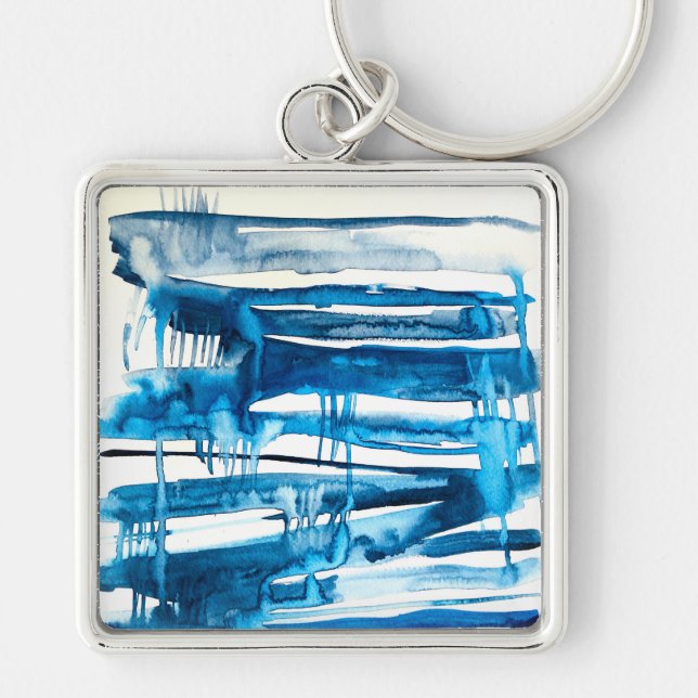 Blue abstract art watercolor icicles  key ring (Front)