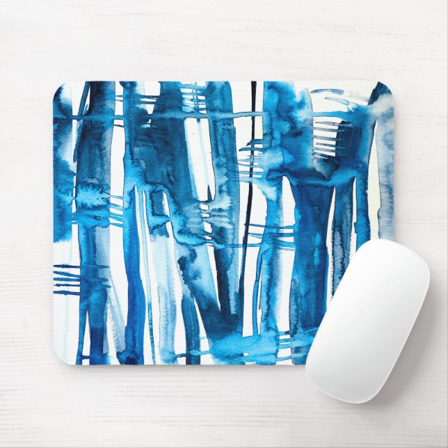 Blue abstract art watercolor icicles  mouse mat (With Mouse)