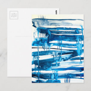 Blue abstract art watercolor icicles  postcard
