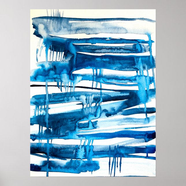 Blue abstract art watercolor icicles  poster (Front)