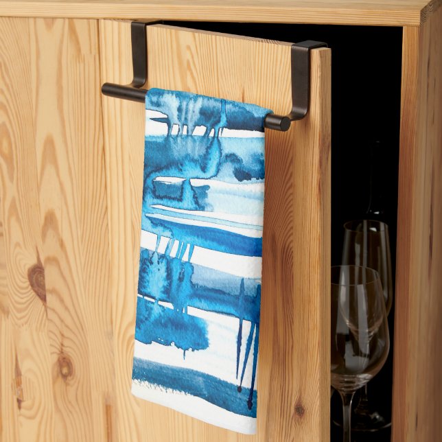 Blue abstract art watercolor icicles  tea towel (Thirds Fold)