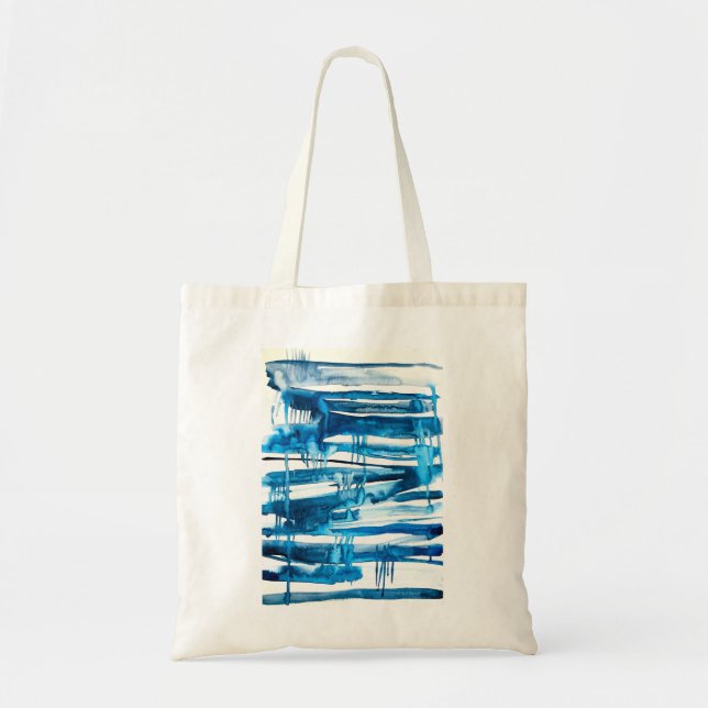Blue abstract art watercolor icicles  tote bag (Front)