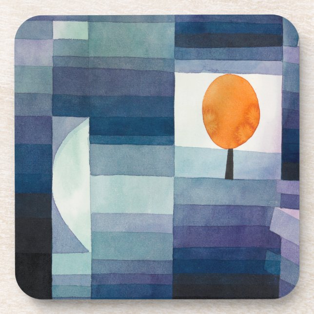 Blue Abstract Autumn Paul Klee Watercolor Coaster (Front)