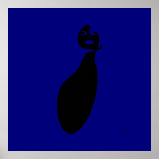 blue abstract black Woman Looking Up Natural hair Poster (Front)