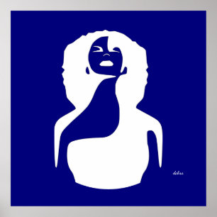 blue abstract black Woman Looking Up Natural hair Poster