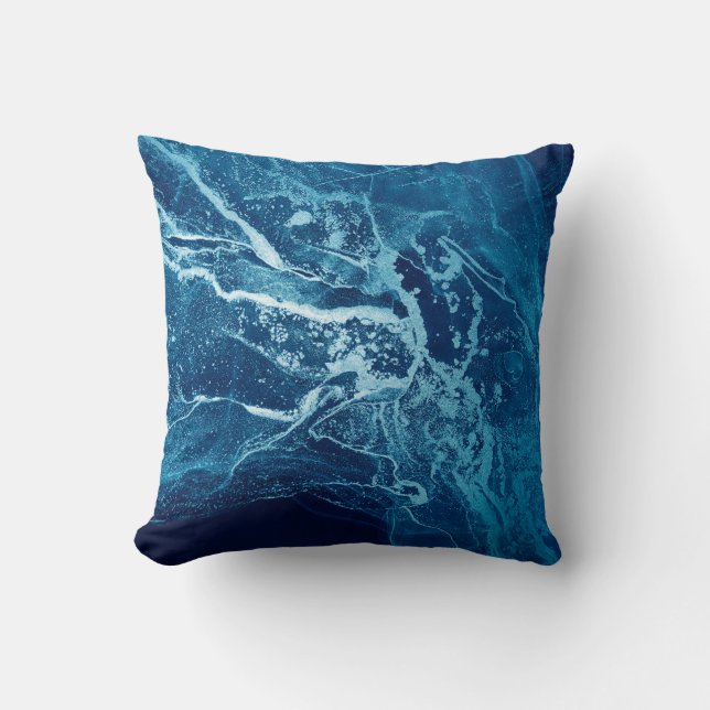 Blue Abstract. Blue and White colour Blots. Clear  Cushion (Front)