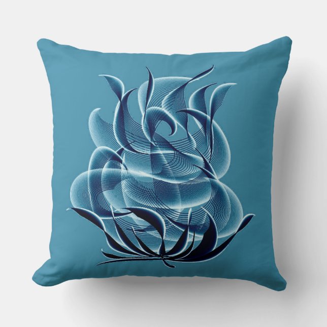 Blue Abstract Blue Rose Throw Pillow (Front)