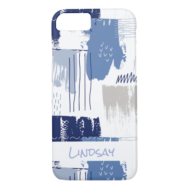 Blue Abstract Brush Pattern Personalised Case-Mate iPhone Case (Back)