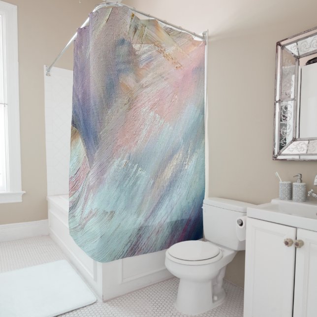 Blue Abstract Brush Stroke Shower Curtain (In Situ)
