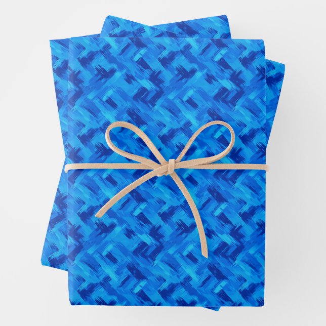 Blue Abstract Brush Strokes Wrapping Paper Sheet (In situ)