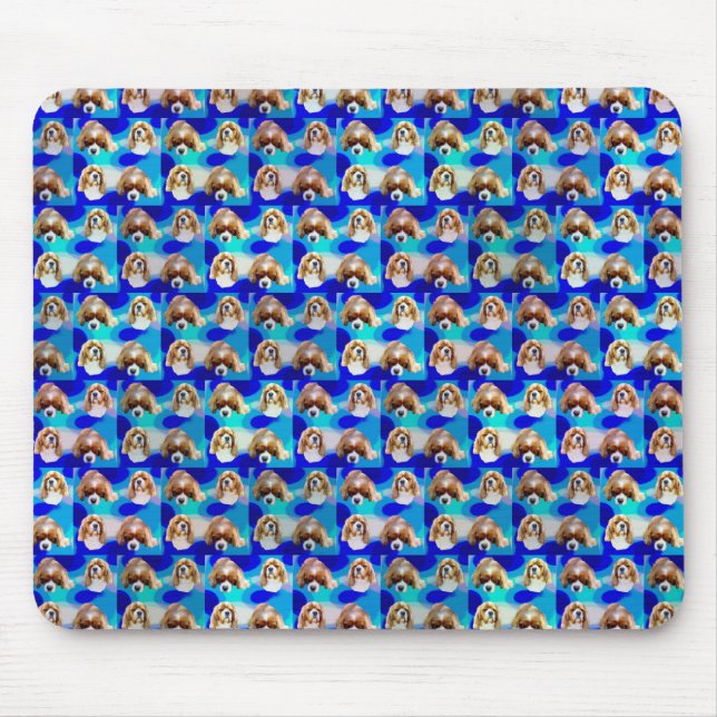 Blue Abstract Cavalier Dog Pattern, Mouse Mat (Front)