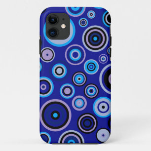 Blue Abstract Circles Pattern Colourful Vintage iPhone 11 Case
