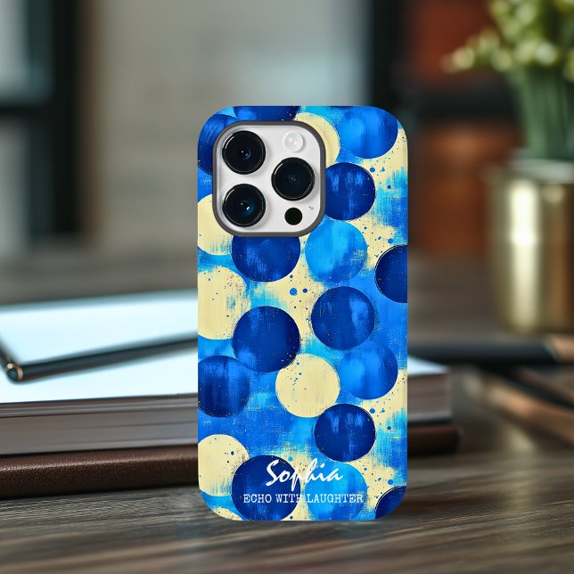 Blue Abstract Circles with Custom Name and Phrase Case-Mate iPhone Case (Creator Uploaded)