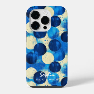 Blue Abstract Circles with Custom Name and Phrase iPhone 14 Pro Case