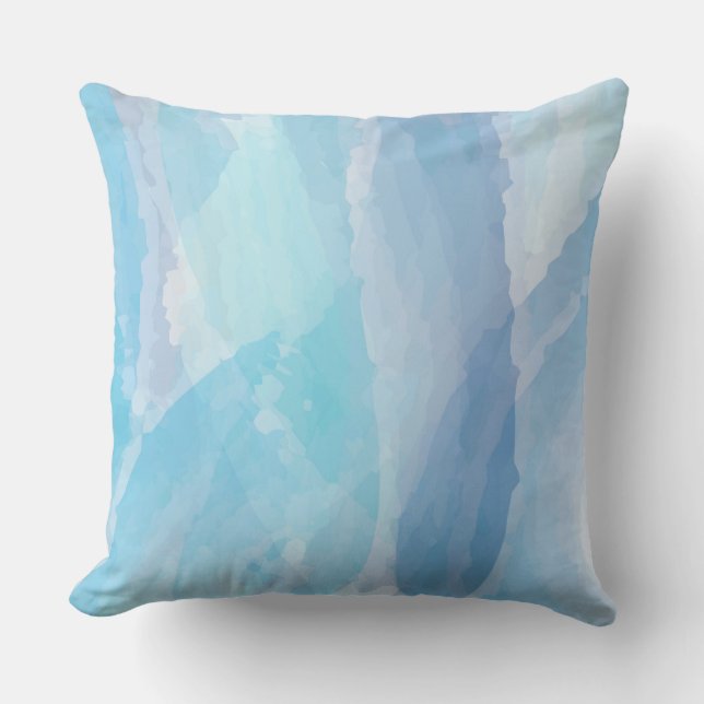 Blue, abstract, cool water colour brush stroke art cushion (Front)