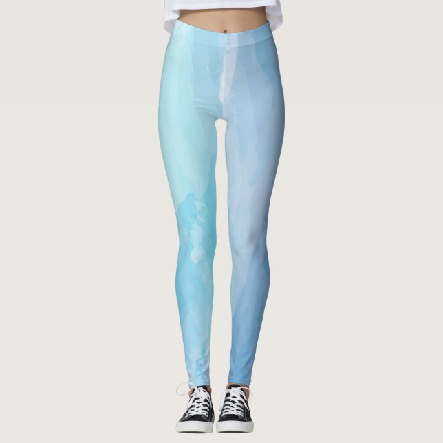 Blue, abstract, cool water colour brush stroke art leggings (Front)
